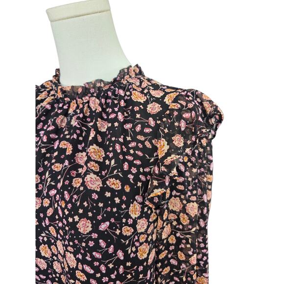 RACHEL ZOE Black Ground Chiffon Floral Border Back Key-Hole Prt - Picture 4 of 7